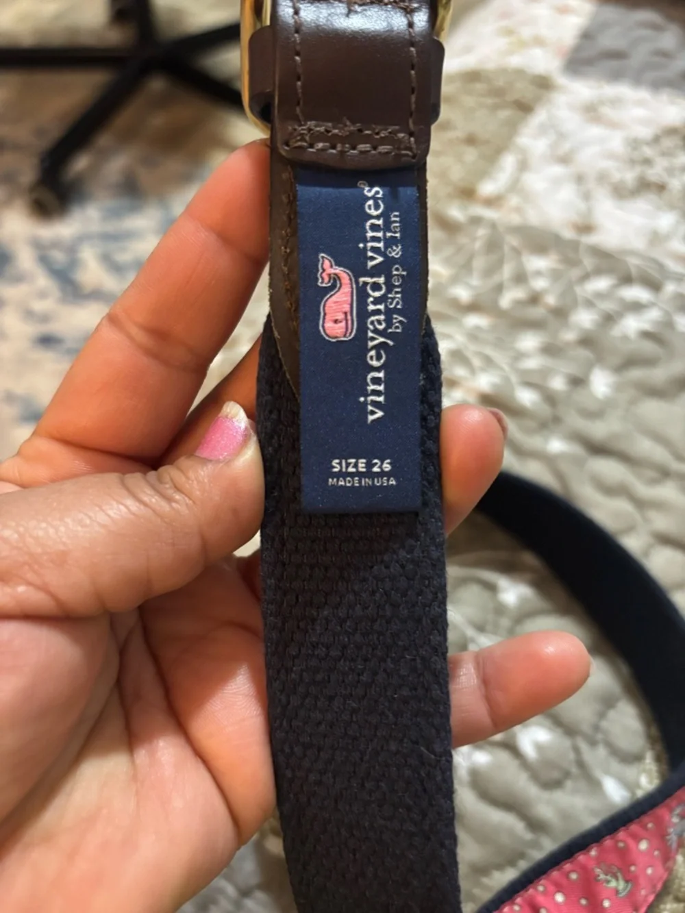 Vineyard Vines Brown Leather Belt with Gold Buckle